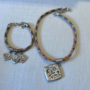 Multi color leather necklace and bracelet set.